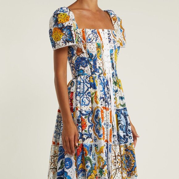Dolce & Gabbana Majollica Print Eyelet Dress IT44 US 8